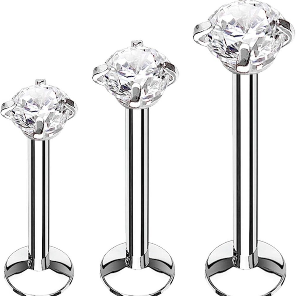 3PC Labret Tragus Cartilage 16G Studs, Internally Threaded Surgical Steel, Helix